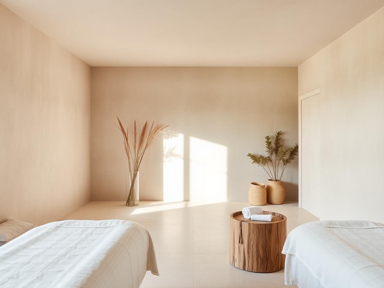 Serene wellness treatment room in soft beige